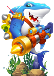 Cartoon shark with rocket gun from HOKI fishing game